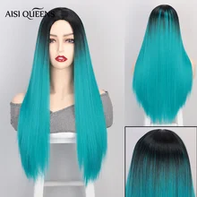 AISI Queens длинный прямой синтетический парик Омбре коричневый с блондином парик для женщин Косплей средняя часть синий черный розовый фиолетовый красный парик