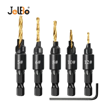 

JelBo Woodworking Countersink Drill Bit Set HSS Twist Drill Bit Set Drilling Tool Milling Cutter for Carpentry Chamfer Hole Saw