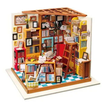 

DIY Small Doll House Sam Bookstore Educational Assembled Model Children Doll House Toy Without Dust Cover