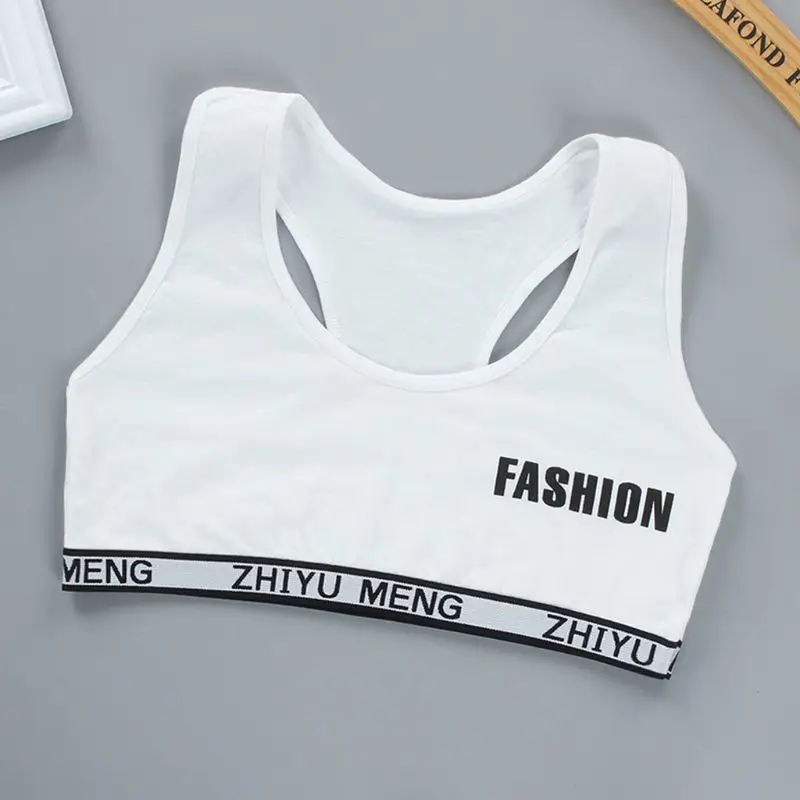 Junior Girl Racerback Cotton Sport Training Bra Letter Print Solid Color Wide Strap Underwear Bralette Seamless Layered Crop Top Junior Girl Racerback Cotton Sport Training Bra Letter Print Solid Color Wide Strap Underwear Bralette Seamless Layered Crop Top