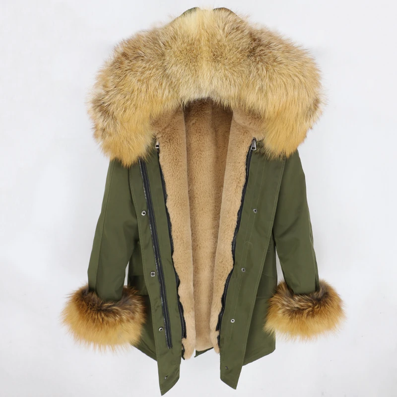 green red fox fur OFTBUY, пальто с натуральным мехом, водонепроницаемая парка, зимняя куртка для женщин, натуральный Лисий меховой капюшон, воротник с манжетами, Толстая теплая верхняя одежда, уличная одежда - Цвет: green red fox fur