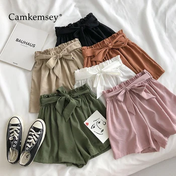 

CamKemsey New Summer Shorts Women 2020 Korean Solid Elastic High Waist Casual Loose Wide Leg Shorts