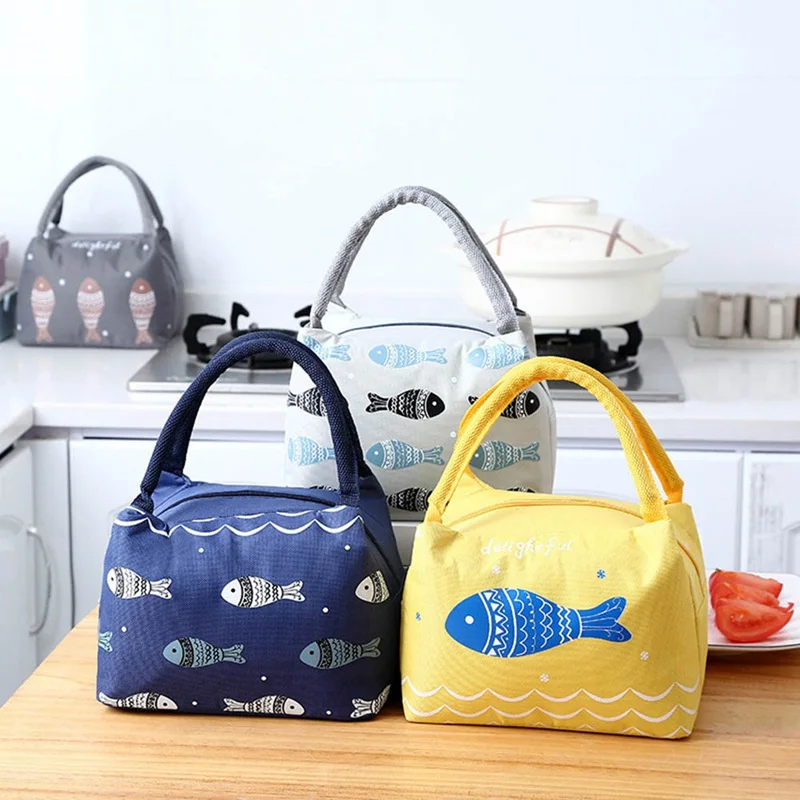 1PC Waterproof Fish Printed Lunch Bag Portable Insulated Aluminum Foil Lunch Bag Large Capacity Food Picnic Storage Bag Dropship