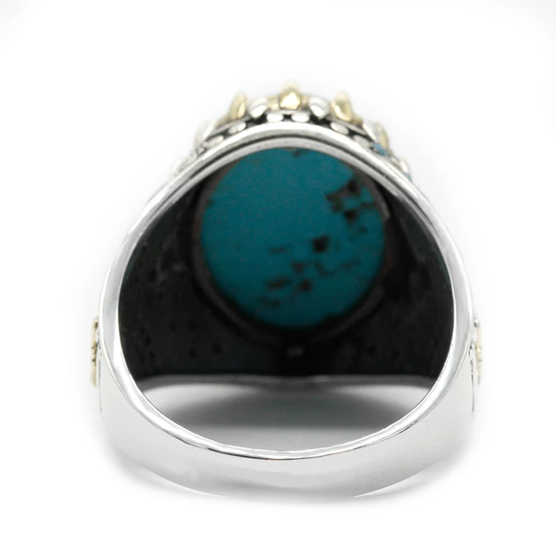 S925 Sterling Silver Inlaid Oval Turquoise Big Stone Men's