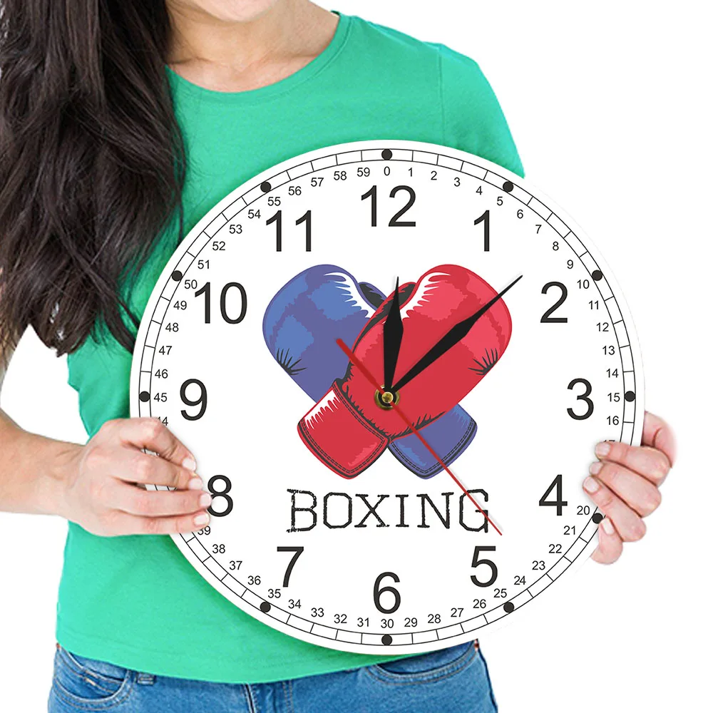 Синие и красные боксерские перчатки современные напечатанные настенные часы гостиная часы настенные часы борьба спорт, настенное Искусство Декор подарок для боксеров