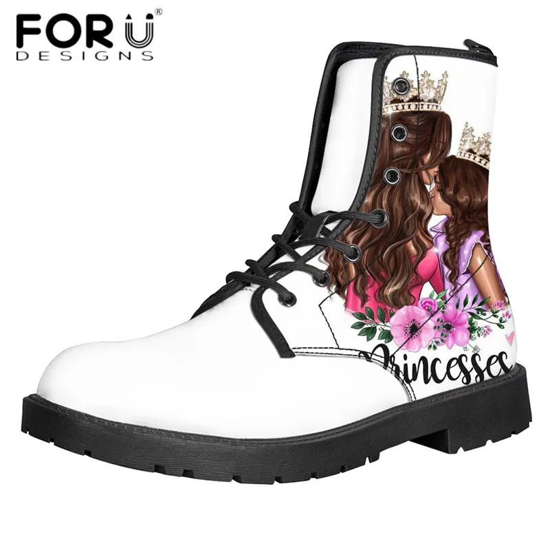 FORUDESIGNS/женские кожаные ботинки; удобные зимние ботинки с героями мультфильмов для мамы и дочки; стильные женские ботинки в байкерском стиле - Цвет: HMC1435Z57