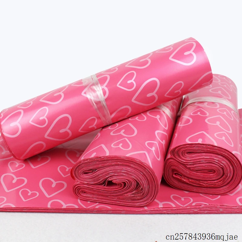 50 Pcs Heart Pattern Courier Bags Frosted Pink Self-Seal Mailing Adhesive Bag Envelope Mailer | Дом и сад