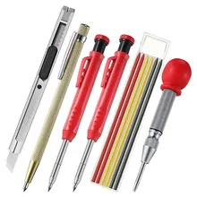 Jeu de crayons de menuisier solide avec 6 fils de recharge, taille crayon intégré, outil de marquage à crayon mécanique pour trous profonds