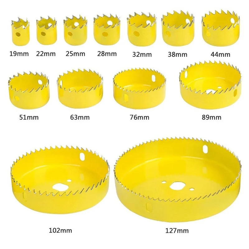 

Hole Saw Drill Bit Kit Wood Sheet Metal Cutter Mandrels Saws 3/4 inch - 5 inch 12- 18pcs Full Set By drill bit for wood cut