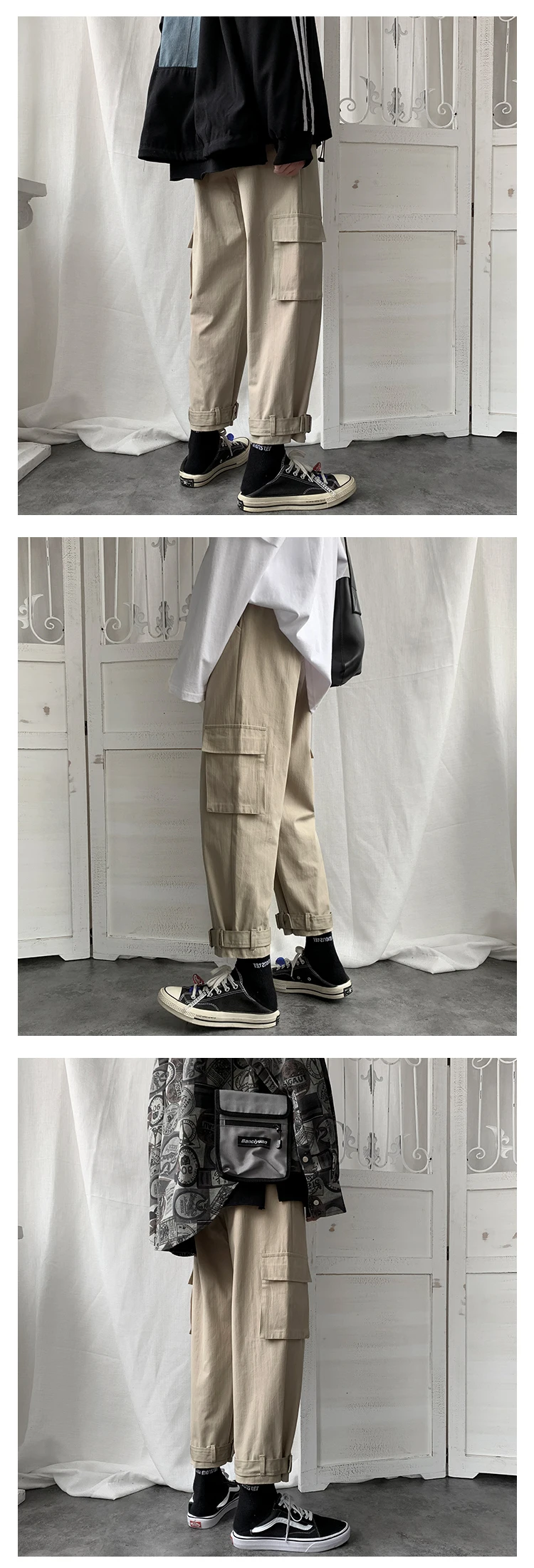 Autumn Pants Men Elastic Waist Casual Overalls Man Streetwear Hip-hop Tooling Trousers Loose Straight Pants Male Sweatpants Men