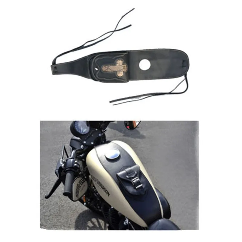Motorcycle Black Leather Gas Tank Bag Cover Pad With Pouch For Harley