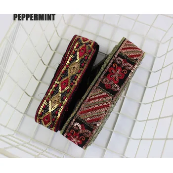 

1yard Nathinal Sequins Embroidered Trim 4cm Indian Lace Sewing Ribbons Clothing Decorative Lace Trim
