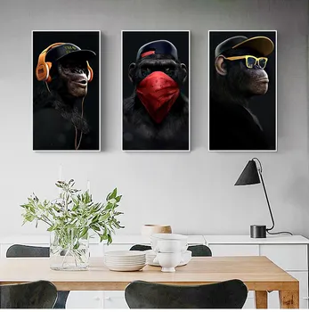 

Abstract Modern Glasses Headphone Music Monkey Large Posters And Prints Wall Art Pictures Canvas Poster Home Decoration Painting