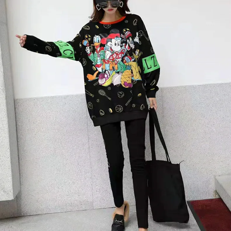 Бренд Guangzhou Chao,, импортные товары, осень и зима, новинка, принт с героями мультфильмов, блестки, свободные толстовки, мини мышь для женщин
