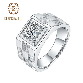 

GEM'S BALLET 925 Sterling Silver Moissanite Ring For Men 1.0Ct 6.5mm D Color Moissanite Diamond Men's College Graduation Ring