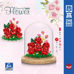 Cache poussière de fleur éternelle en Mini particules, blocs de construction en briques, décoration, jouet éducatif pour enfants, cadeau d'anniversaire 