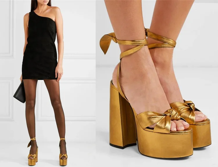 Women Chunky High Heels Lace-up Sandals Sexy Platform Round Toe Evening Party Shoe Ankle Strap Ball Summer Lady Sandals 1-D-SL-4