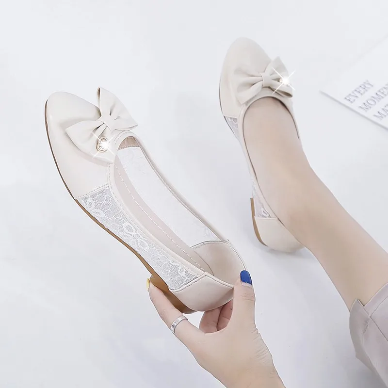 New Spring Bow Knot Women Shoes Rhinestone Flats Leisure Ballerina Ladies Ballet hoes Breathable Slip On Crystal Casual Shoes