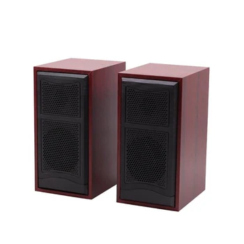 

USB-Powered PC Computer Speakers Surround Sound, Wooden Wired Volume Control Mini Audio Speaker for Multiple Devices