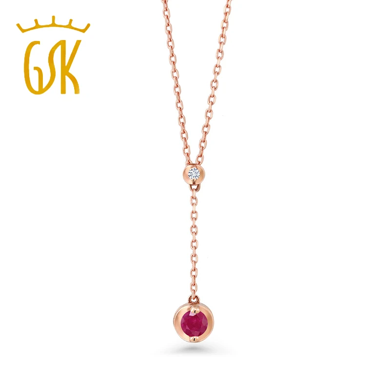 GemStoneKing 14K Rose Gold Round Lab Grown Diamond and Natural Red Ruby Pendant Necklace For Women with 18 inch Chain Jewelry |