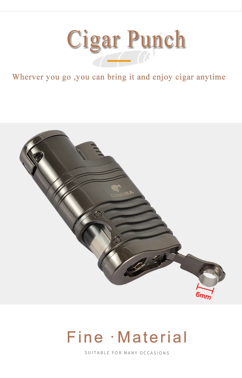 COHIBA зажигалка 4 фонарь бутан Зажигалки ветрозащитные аксессуары для сигар карман металлическая сигаретная Зажигалка W/прикуриватель