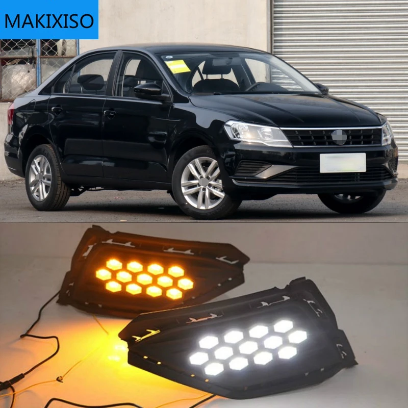 

2 предмета в комплекте, для Volkswagen VW Jetta 2017-2019 динамический желтый указатель поворота реле 12V автомобильные лампы дневного Светодиодный дневной светильник