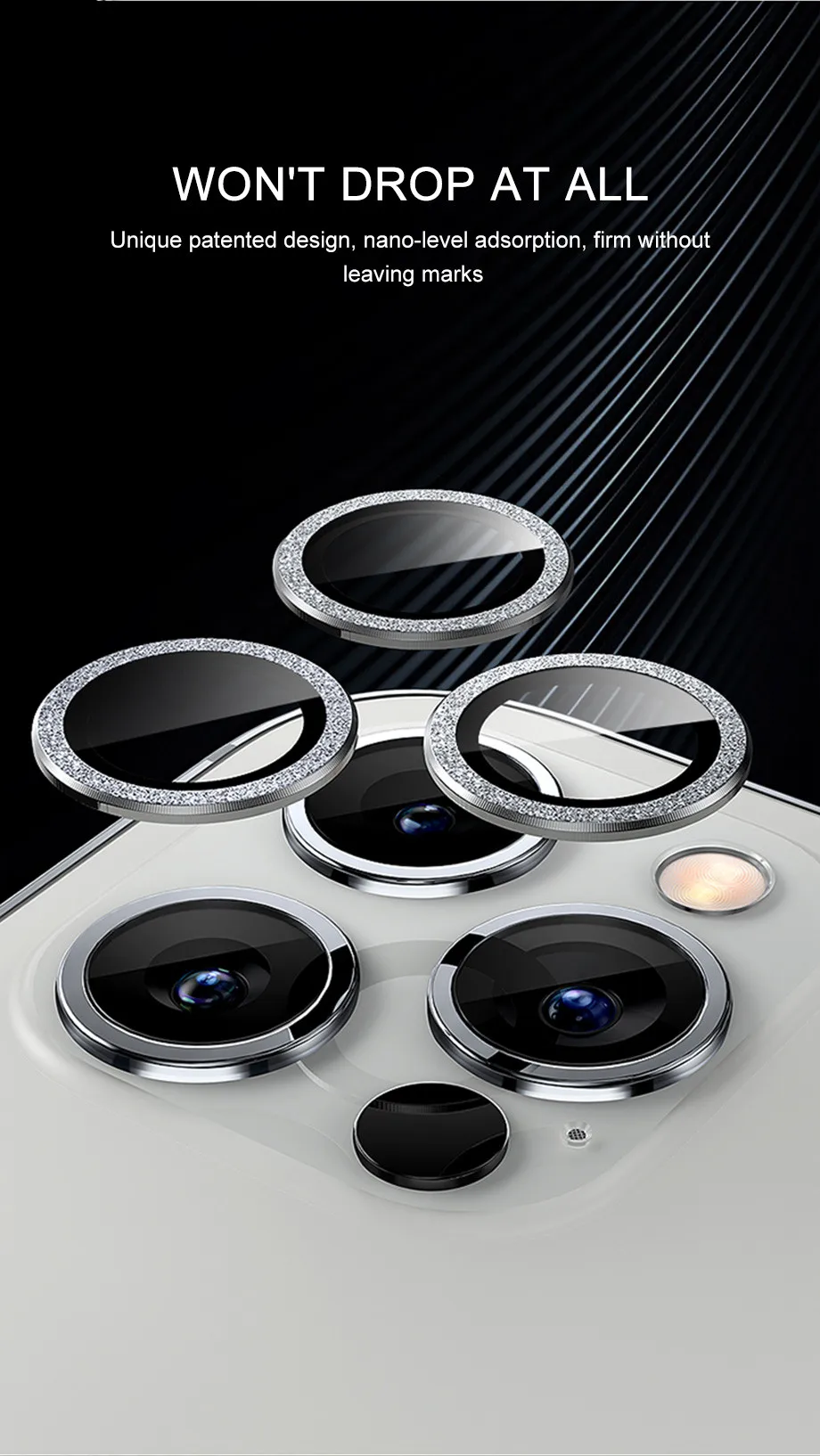 Diamond Glitter Camera Lens Protector On For iPhone 13 12 11 Pro Max Mini Metal Ring Lens Glass On iPhone 13 Pro Max Protective