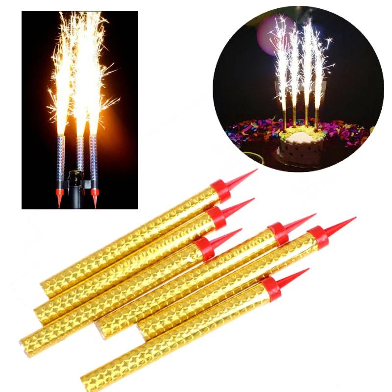 6pcs Creative Birthday Cake Candles Bar Party Fireworks Straight Barrel Golden Champagne Fireworks Magic Wand Party Supplies Noise Makers Aliexpress