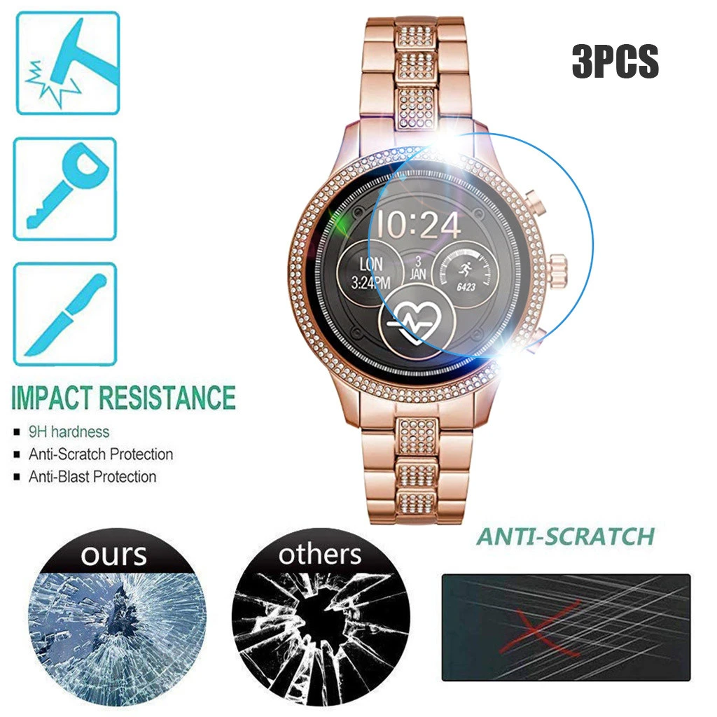 Vidrio templado para reloj inteligente Michael Ko rs MKT5068, 3 piezas,  accesorios, película protectora de pantalla transparente 9H, en stock  O6|Accesorios inteligentes| - AliExpress