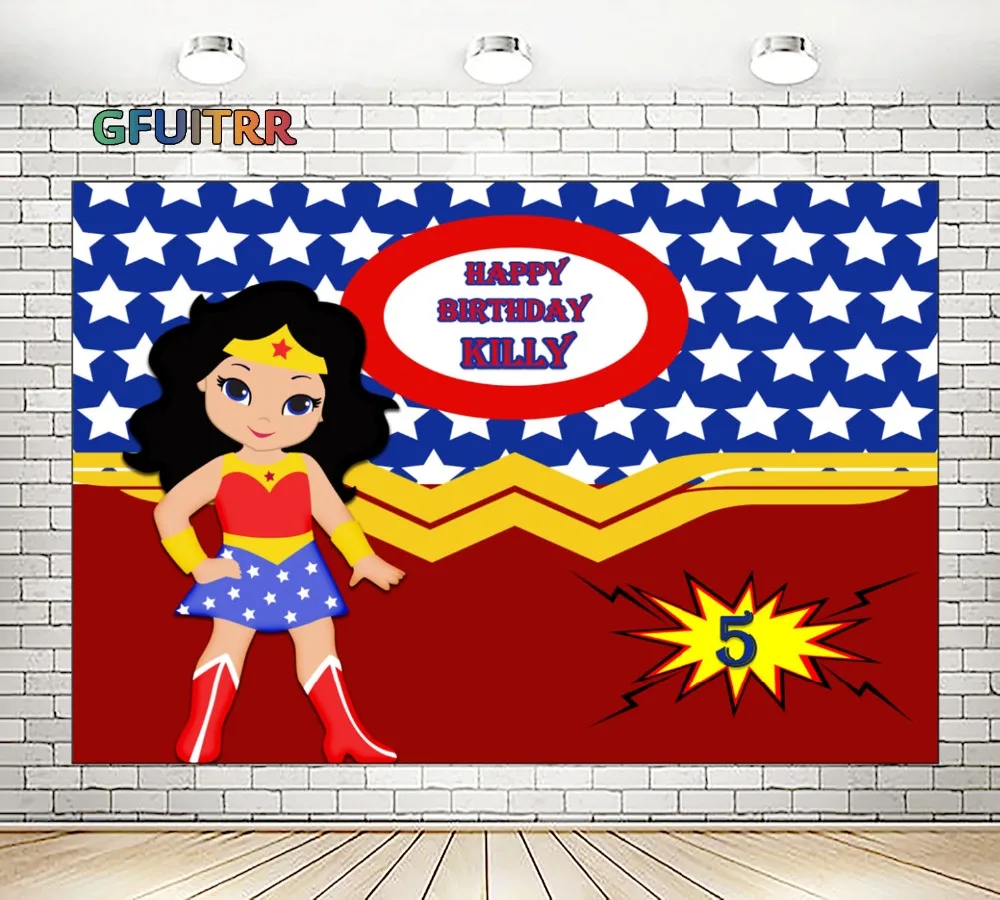 Gfuitrr Wonder Woman Diana Photography Backdrop 1st Birthday Party Decoration Background Blue White Vinyl Photo Studios Props Aliexpress Consumer Electronics
