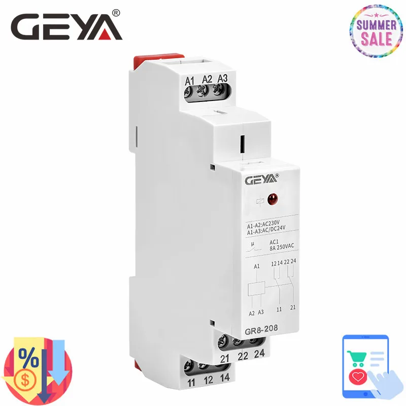 GEYA GR8-208 вспомогательное реле промежуточный переключатель 8A 2SPDT 12 в 24 48 110 В 220