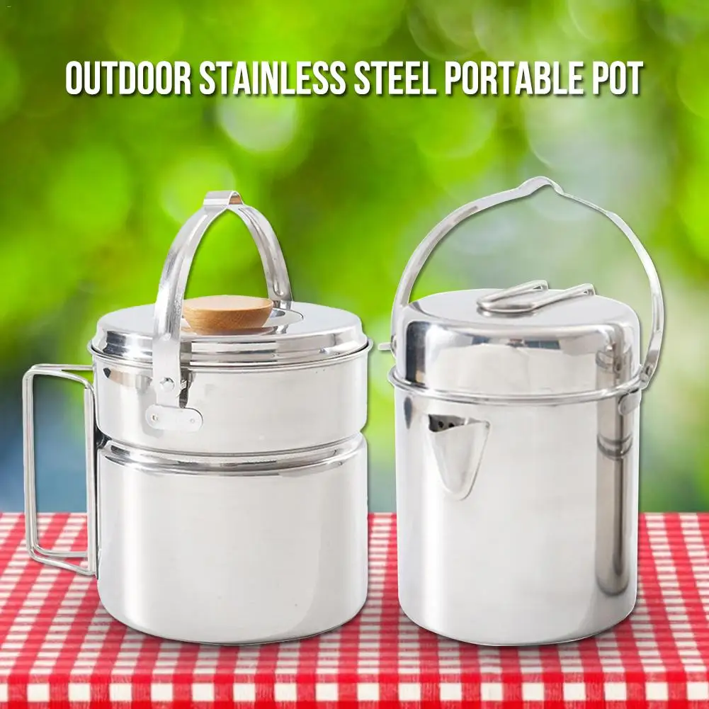 Портативная посуда из нержавеющей стали с крышкой и складной ручкой|Столовые