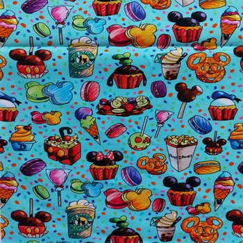 

Biscuit Cupcake Popcorn 100% Cotton Fabric for Girl Clothes Hometextile Cushion Cover Backpacks Curtain DIY 105cm Width BL184