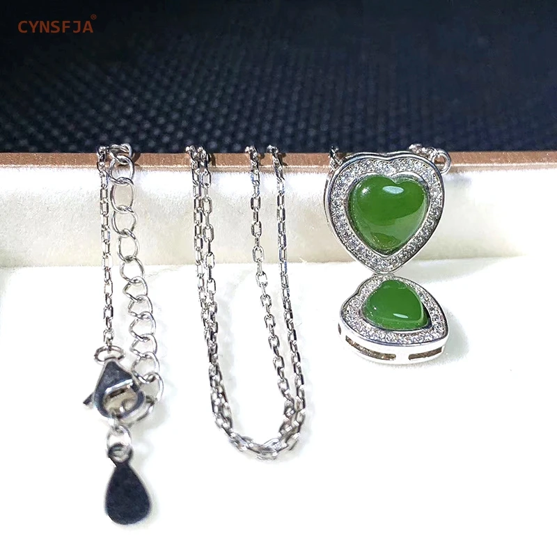 CYNSFJA, настоящее сертифицированное, натуральное, хотанская яшма, 925 пробы, серебро, хорошее ювелирное изделие, зеленый нефрит, кулон, ожерелье, высокое качество, лучший подарок