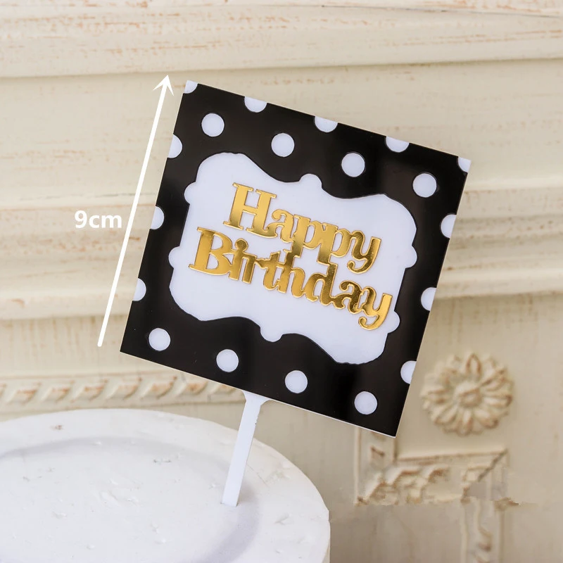 Birthday Party Decoration Square Shape Dot Pattern Happy Birthday Cake Topper Acrylic Cupcake Top Flag For Wedding Party Decor - Цвет: Style 1