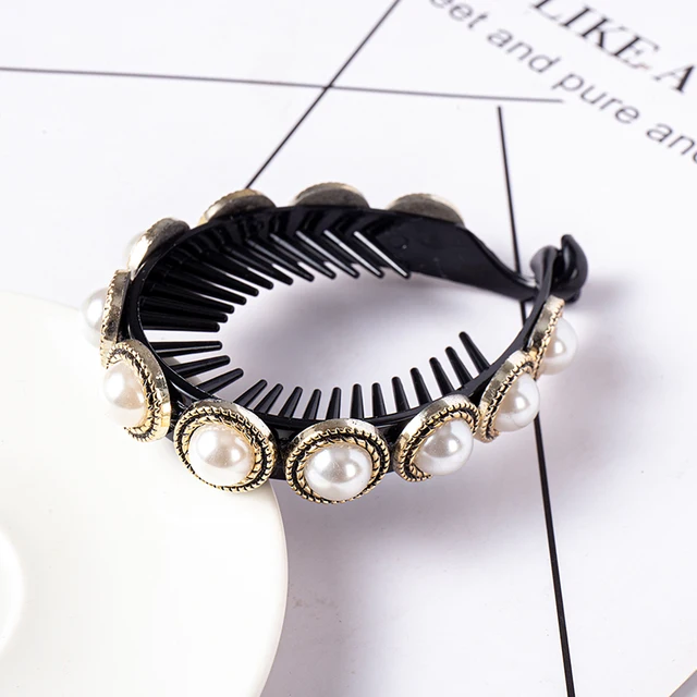 FORWOT Women Elegant Luxury Rhinestone Tassel Ponytail Hair Claws Hair Clips Barrettes Hairpin Headband Fashion Hair Accessories Pearl