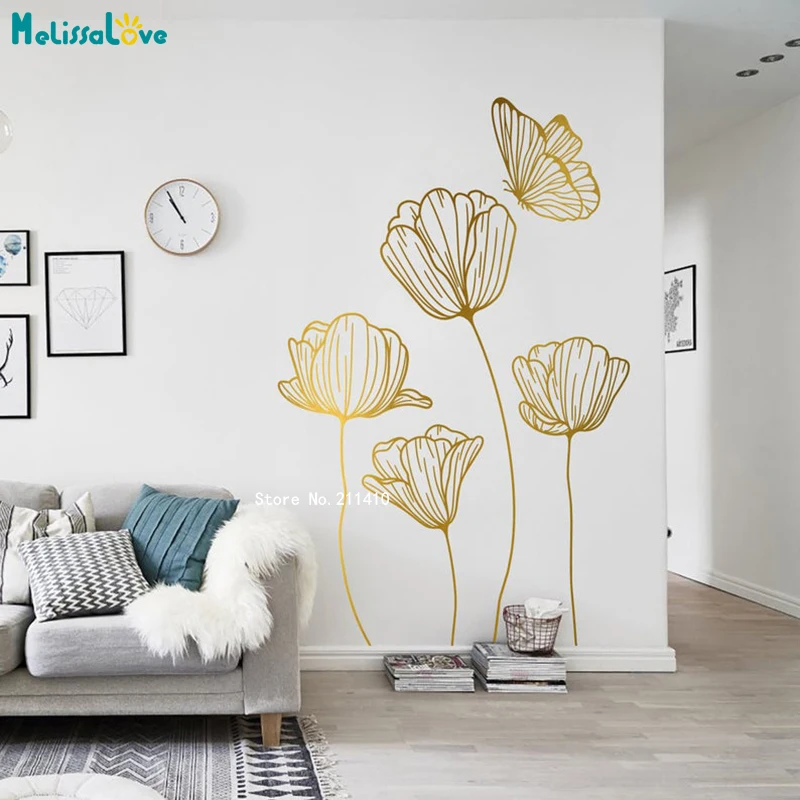 Adesivi murali di lusso con fiori di papavero e farfalle decorazioni per la  casa soggiorno accento natura regalo minimalista rimovibile YT6205 -  AliExpress