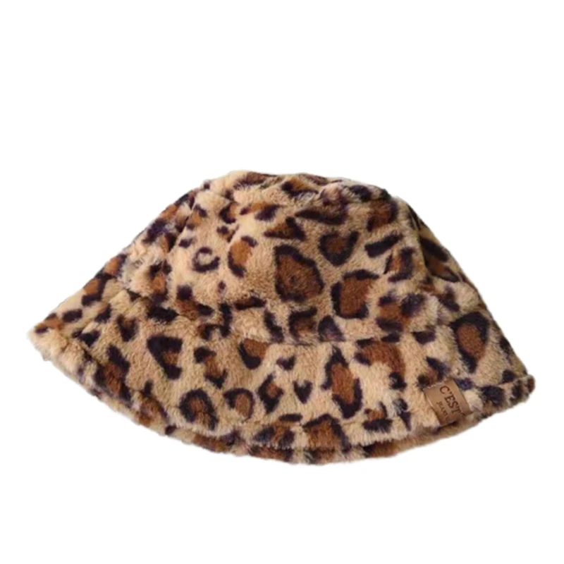 Casual Leopard Print Bucket Hat Warm Thick Fisherman Hat Gift for Boy/Girlfriend men's bomber hats Bomber Hats