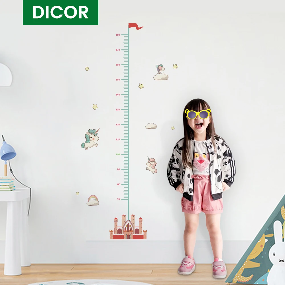 Cartoon Height Measure Wall Stickers for Kids Rooms Unicorn Height Chart Ruler Vinyl