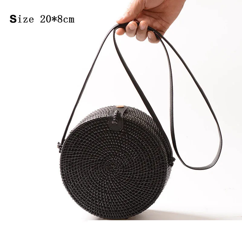 B342-Black Плетеная Сумка из ротанга, круглая соломенная сумка на плечо, маленькие пляжные сумки, прямоугольные женские летние открытые сумки ручной работы, сумки через плечо - Цвет: B342-Black