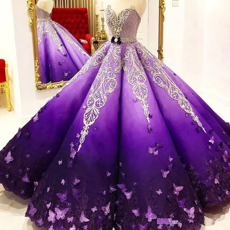 Charro vestidos de princesa púrpura degradado para quinceañera, vestidos mariposa para de 15 años, vestidos de para baile de graduación, 2022|Vestidos de quinceañera| - AliExpress