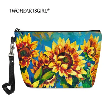 

Twoheartsgirls Women Multifunction Makeup Bags Sun Flower Print Travel Function Makeup Case Organizer Storage Pouch Toiletry Bag