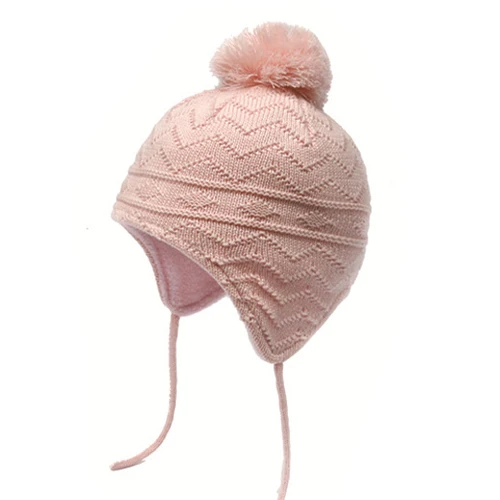 Хлопковая Зимняя шляпа для маленьких девочек и мальчиков с помпонами, детская шапочка, реквизит для фотосъемки новорожденных, HT19021 - Цвет: pink