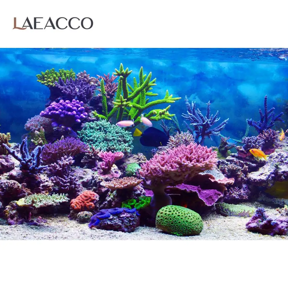 

Laeacco Fish Shark Underwater Sea Coral Shell Birthday Party Baby Customized Poster Photo Background Photography Backdrop Photo