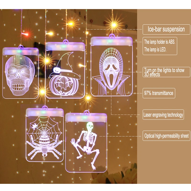 USB 3D праздничные светодиодные лампы для Хэллоуина ночные оконные декоративные