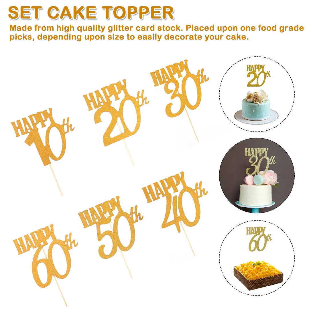 

Anniversary Glitter Cake Topper 10th/20th/30th/40th/50th/60th Wedding Cake Decor Happy Birthday Party Supplier