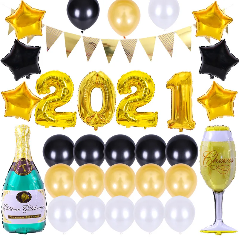 

16Inch 2021 Happy New Year Foil Balloons Hello 2021 Balloons Rose Gold Navidad 2021 Happy New Year Eve Party Decoration Supplies