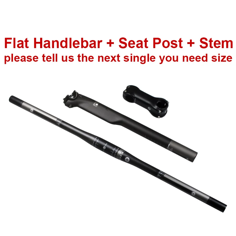 With Flat Handlebar BIKEIN полностью углеродный профессиональный горный велосипед, ломающийся ветер, Руль+ подседельный штырь+ вынос руля для горного велосипеда, набор рулей для велосипеда - Цвет: With Flat Handlebar