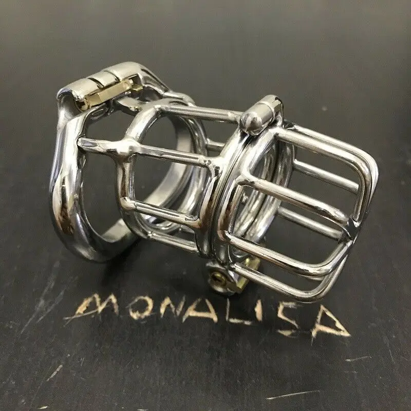 

Stainless Steel Male Chastity Cage Men's Double Locks Belt Restraint Device C296 Cock Ring Chastity