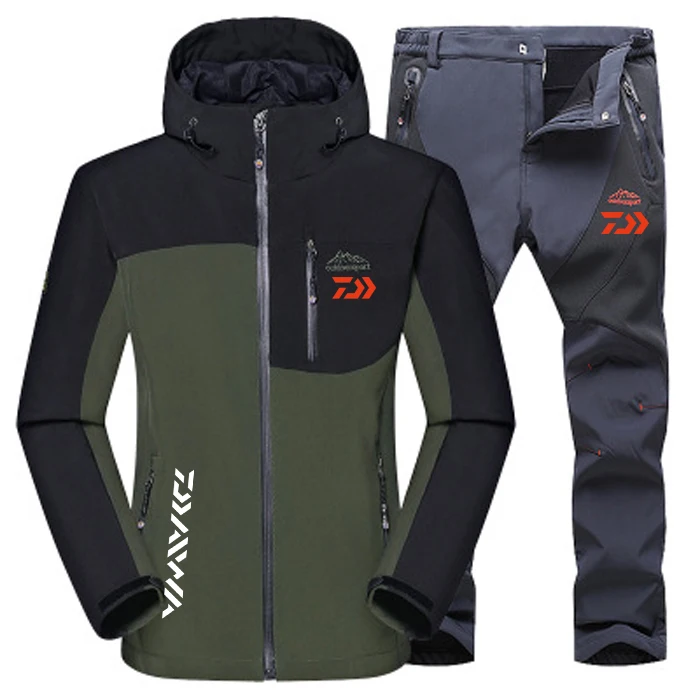 Мужские зимние водонепроницаемые комплекты одежды для рыбалки, теплые флисовые походные костюмы для походов, походная куртка+ штаны - Цвет: 2